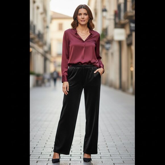 Alfred Dunner Cabin Fever Black Velvet Pants Sz 10P #264G - Picture 4 of 12